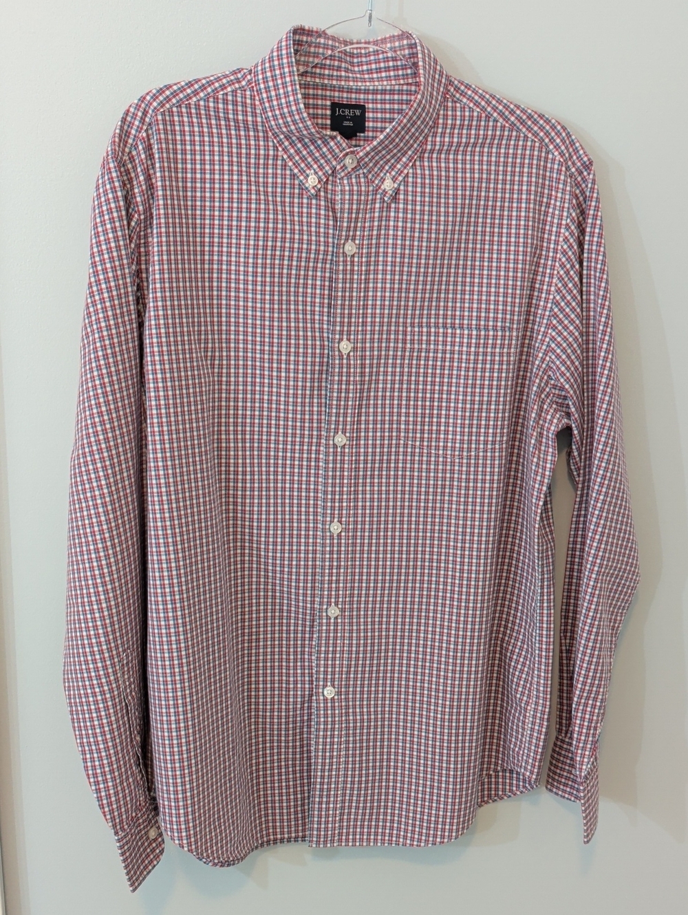 J. Crew Men's Red Check Cotton Button-Down Shirt L